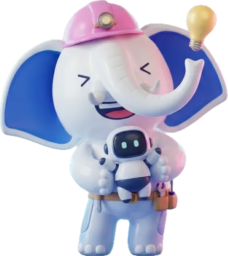 Maskot gajah Ganesha Karya dengan perangkat inovasi